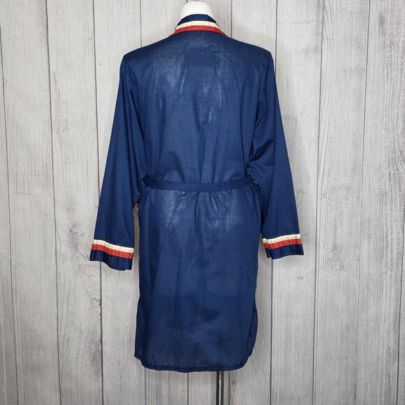 Vintage 70s Weldon Navy Mod Robe Jacket w/ Red White Trim Belted, sz Large - Picture 4 of 5